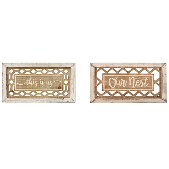 Set of 2 Beige Wood Farmhouse Sign Wall Decor
